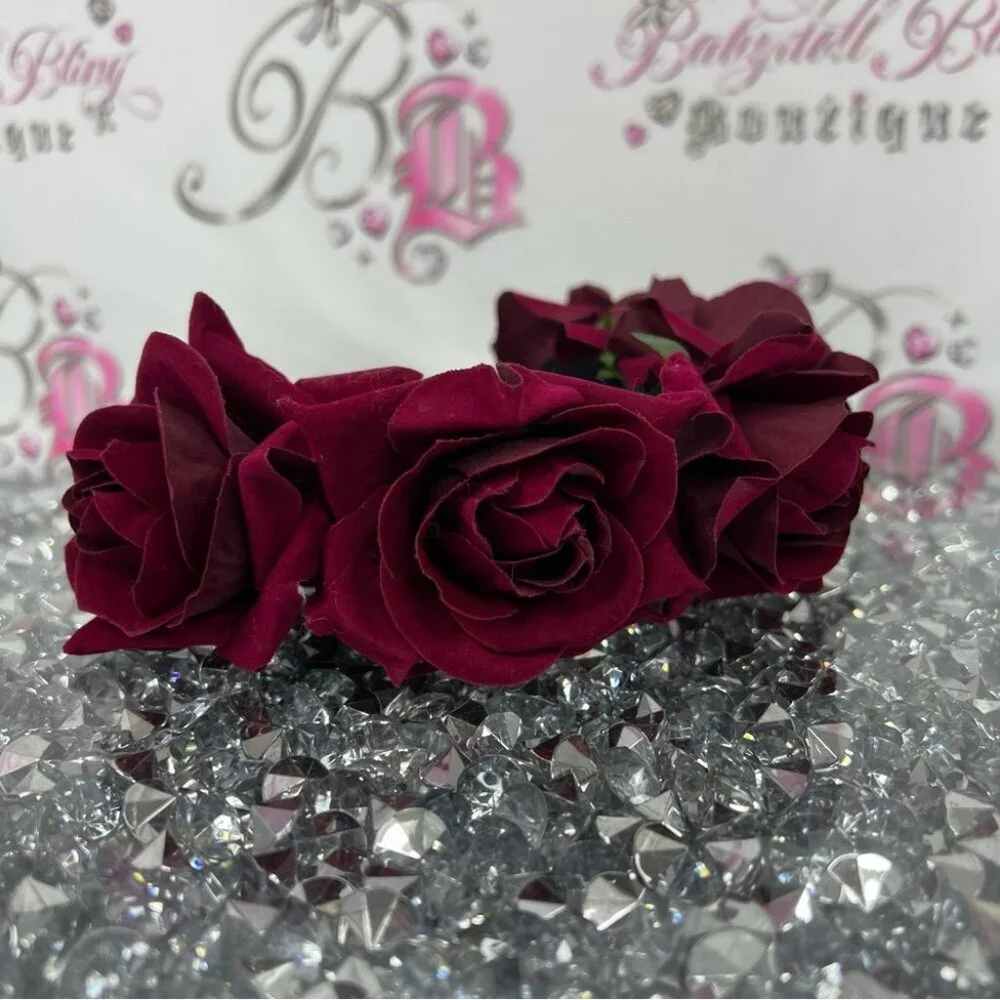 Headband roses red Elegant Burgundy Floral Headband